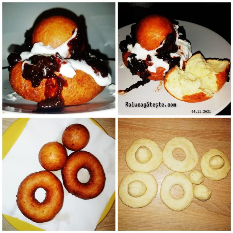 Papanasi cu branza de vaci, smantana si gem de prune